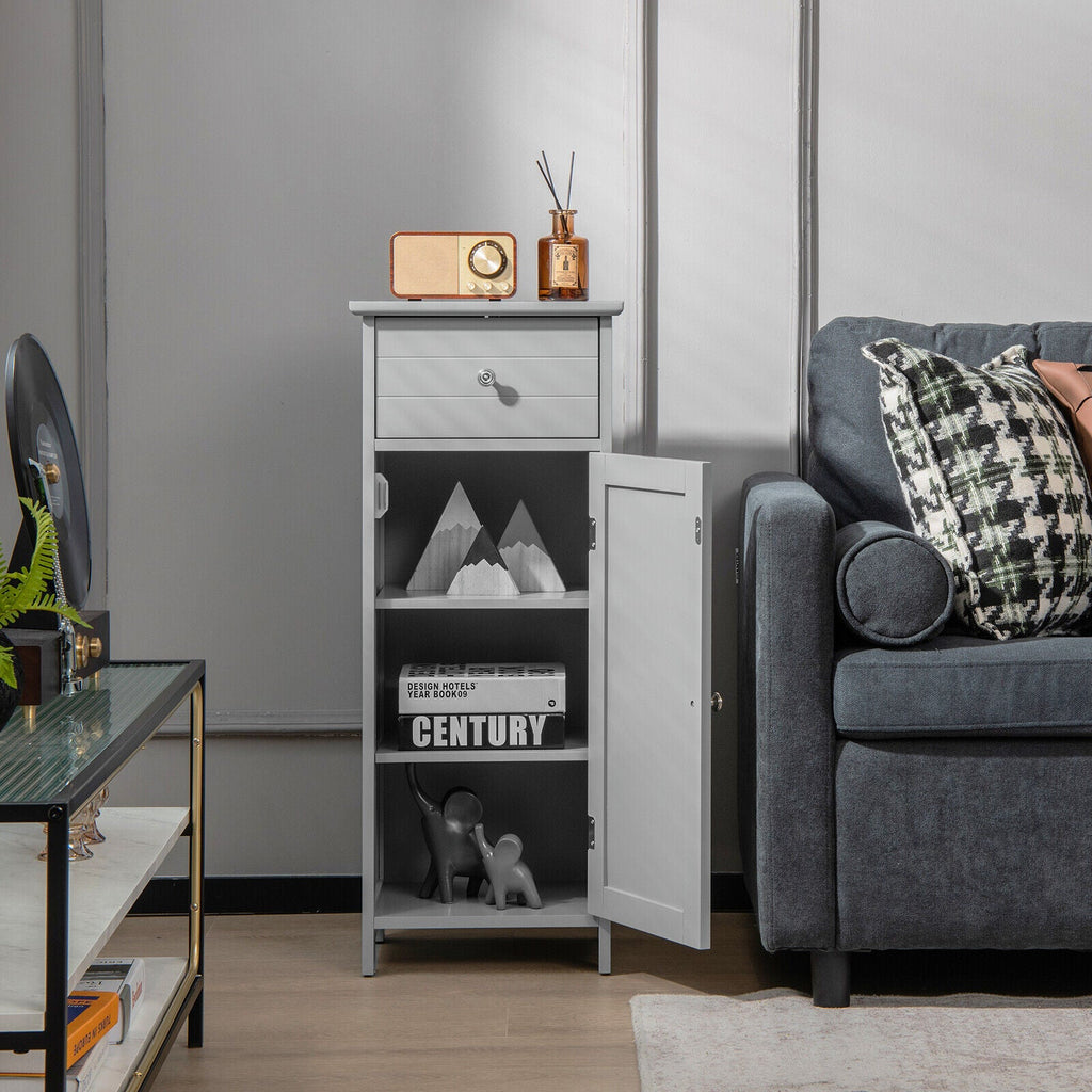 Wooden Bathroom Floor Storage Cabinet with Drawer and Shelf
