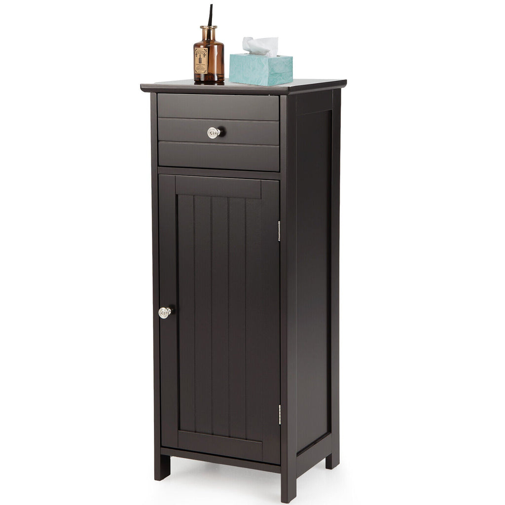 Wooden Bathroom Floor Storage Cabinet with Drawer and Shelf