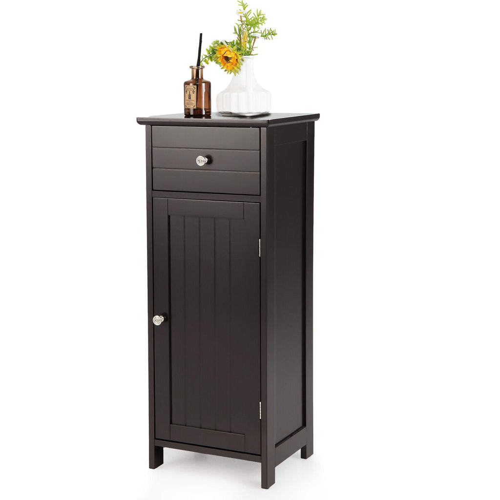 Wooden Bathroom Floor Storage Cabinet with Drawer and Shelf
