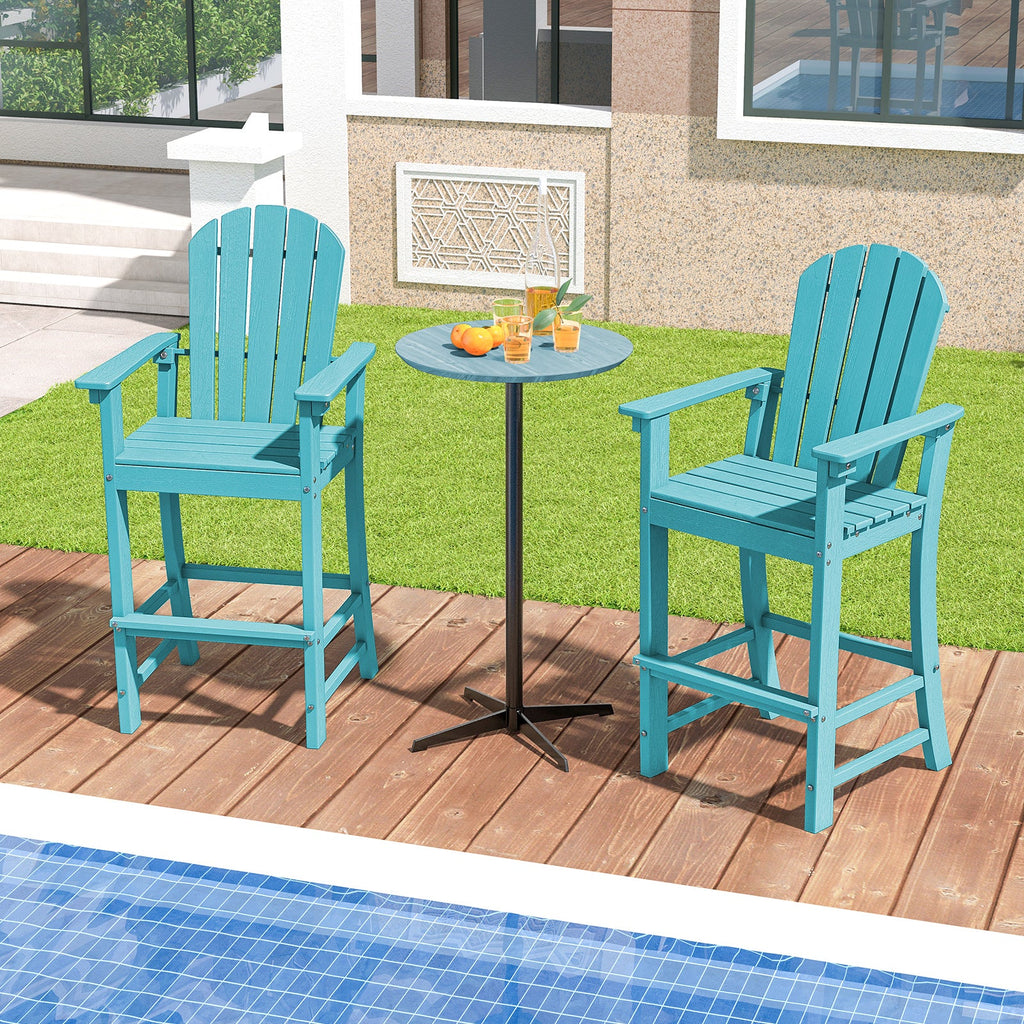 Set of 2 Counter Height Outdoor HDPE Bar Stool with Armrests and Footrest