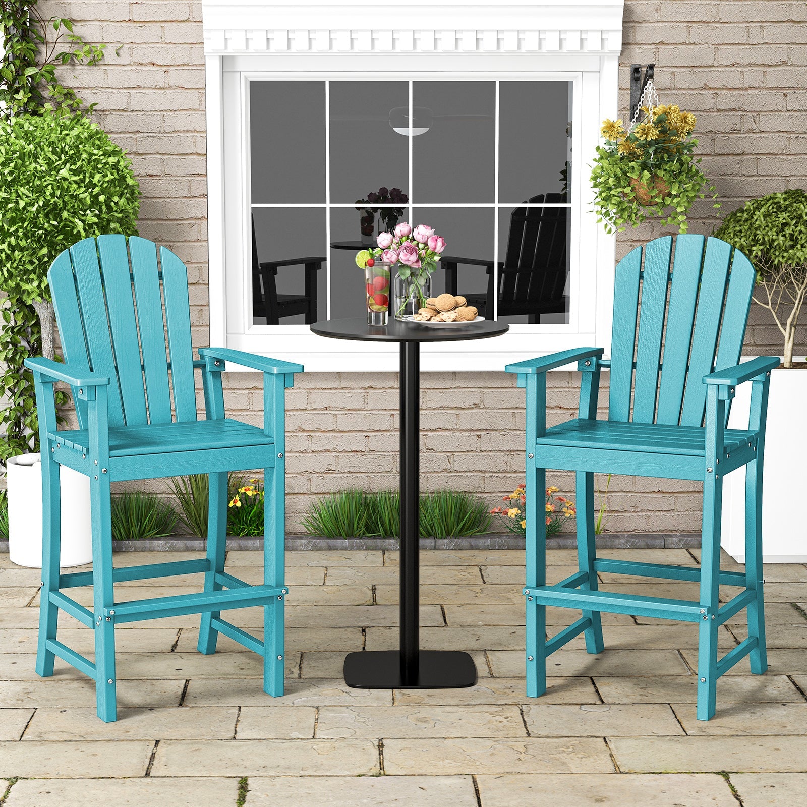 Set of 2 Counter Height Outdoor HDPE Bar Stool with Armrests and Footrest