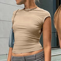Yezw 2025 Slim Fit Crop Top | Backless Cut-Out Streetwear Tee for Women