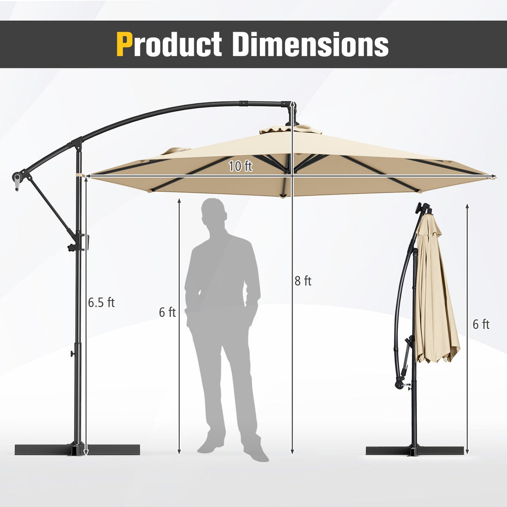 10 Feet Offset Hanging Umbrella with Base and Infinite Tilt