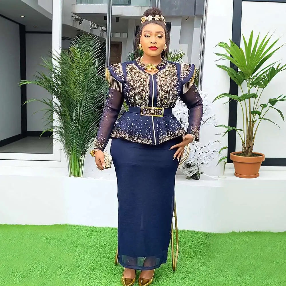 Solid Color Hot Drilling Plus Size Two Piece Set