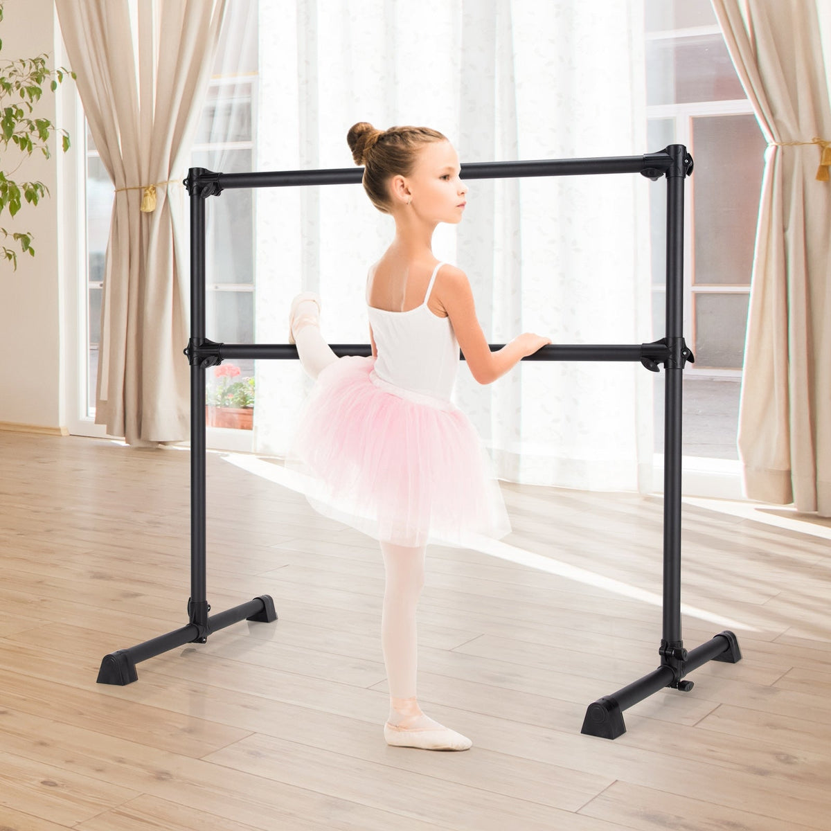 4 Feet Double Ballet Barre Bar with Adjustable Height