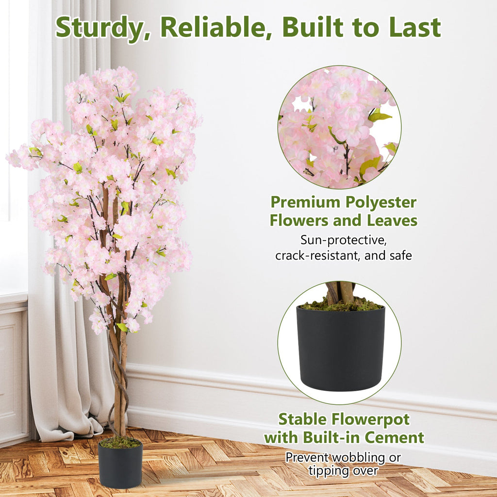 5 FT Tall Artificial Cherry Blossom Tree with Pink Flowers