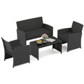4 Pieces Patio Furniture Set with Tempered Glass Tabletop and Removable Cushion