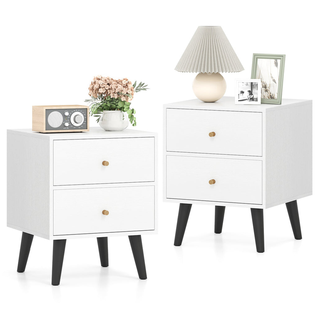 Nightstand Set of 2 Mid Century Modern Bedside Table with Golden Knobs and Raised Support Legs