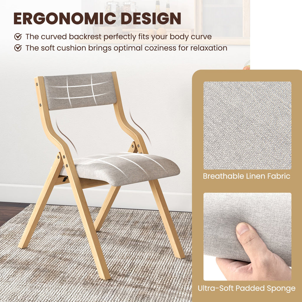 Folding Dining Chair Set of 4 Wooden Upholstered Dining Chairs with Solid Wood Frame