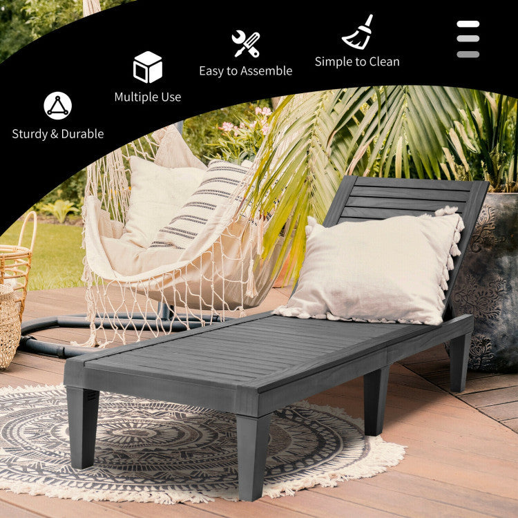 3-Piece Outdoor Adjustable Chaise Lounge Set with 2 Recliners and 1 Side Table for Garden Backyard