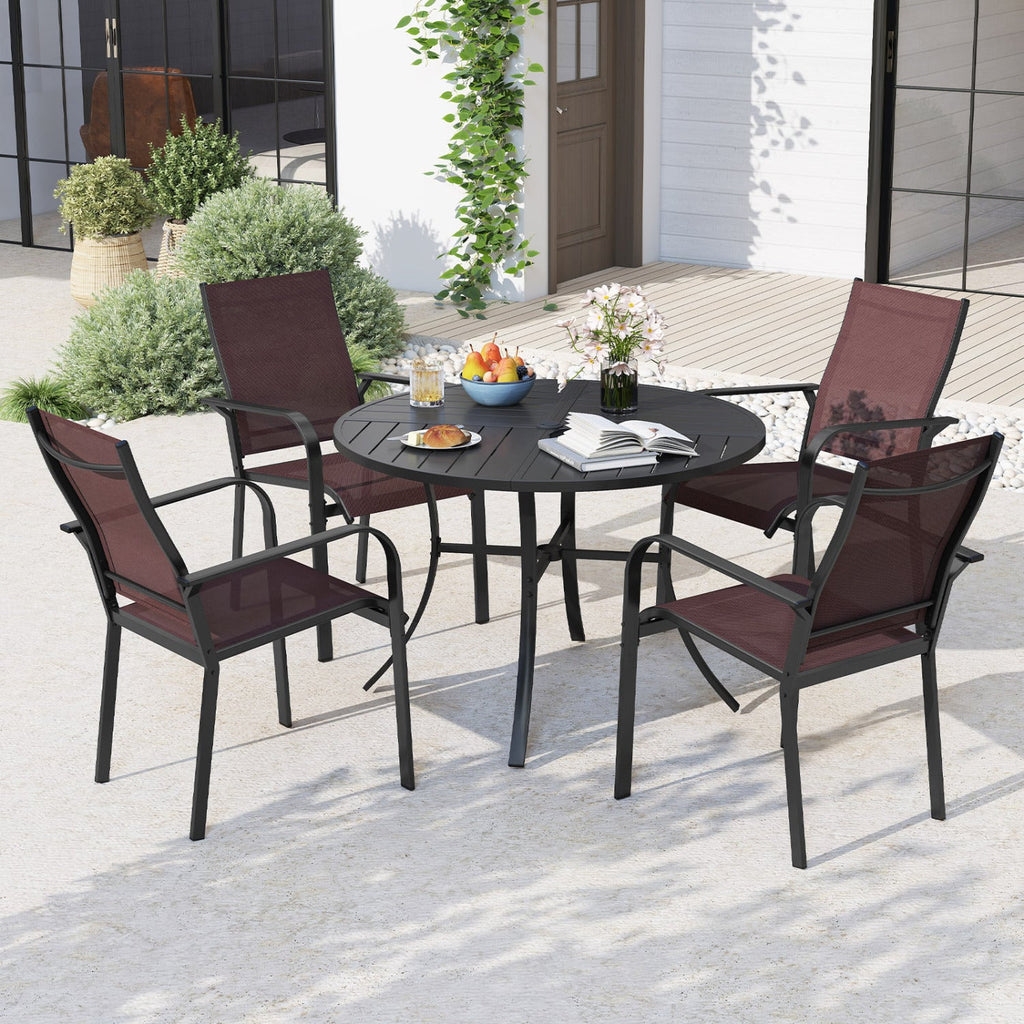 5 Pieces Patio Dining Set for 4 42.5 inch Outdoor Round Metal Table
