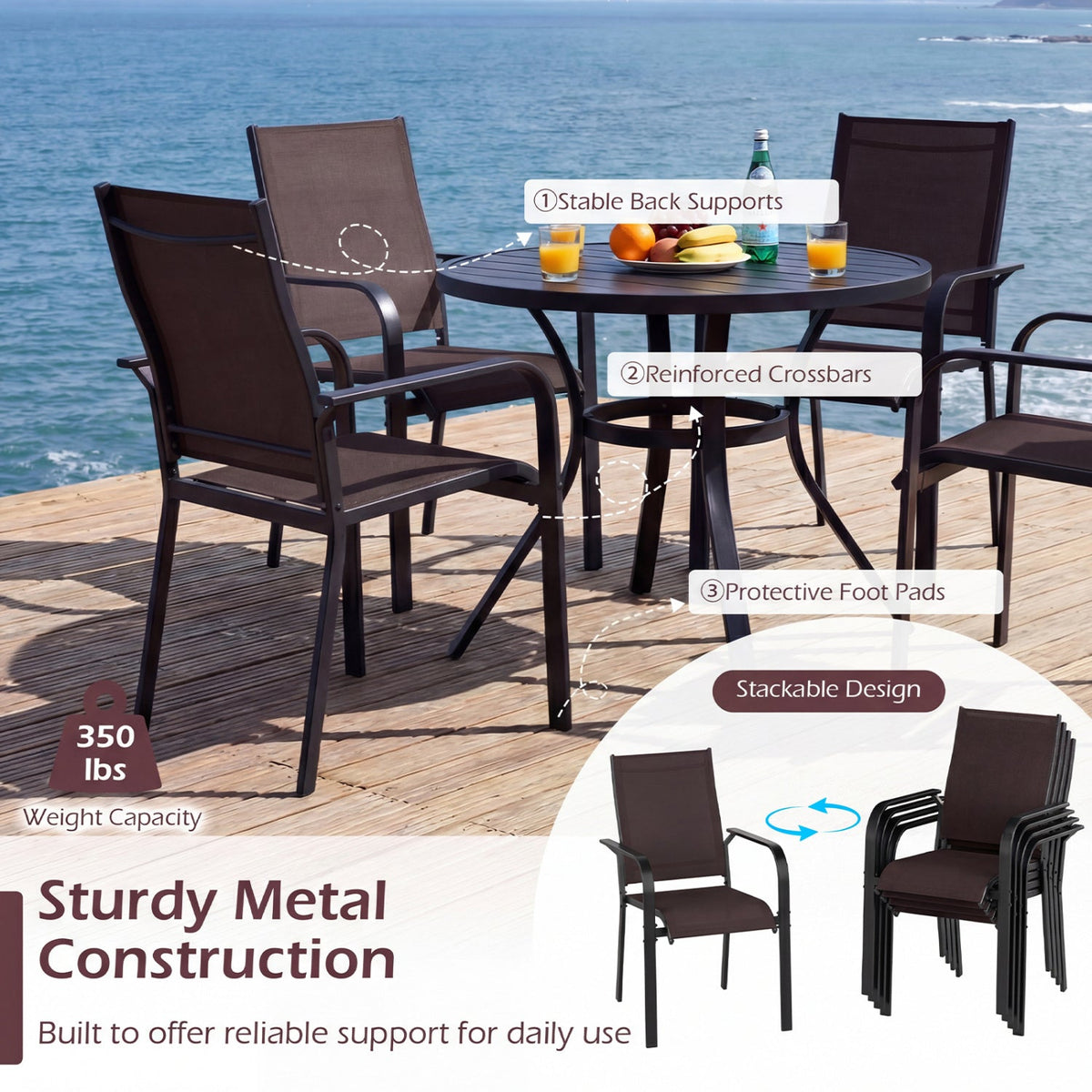 5 Pieces Patio Dining Set for 4 42.5 inch Outdoor Round Metal Table