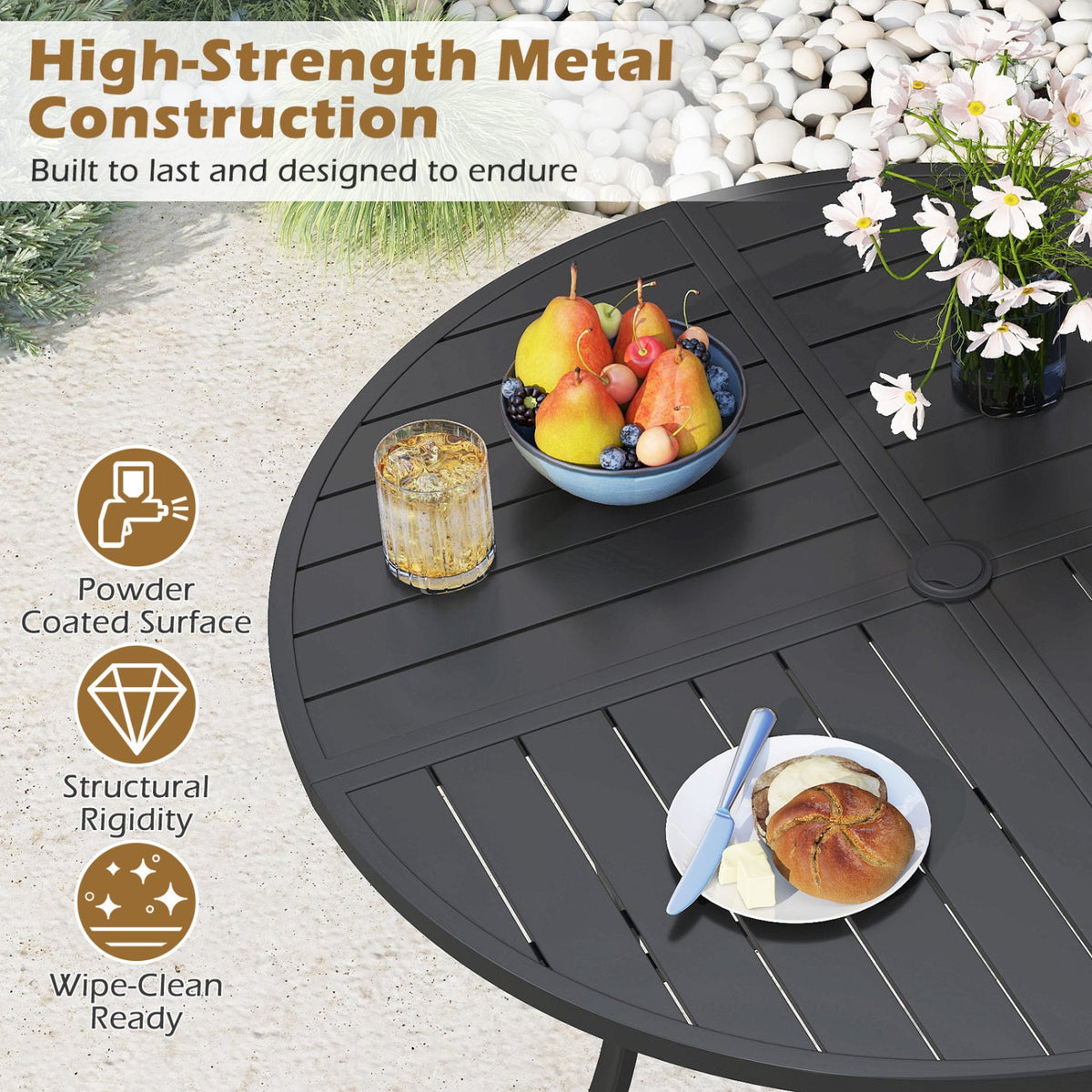 5 Pieces Patio Dining Set for 4 42.5 inch Outdoor Round Metal Table