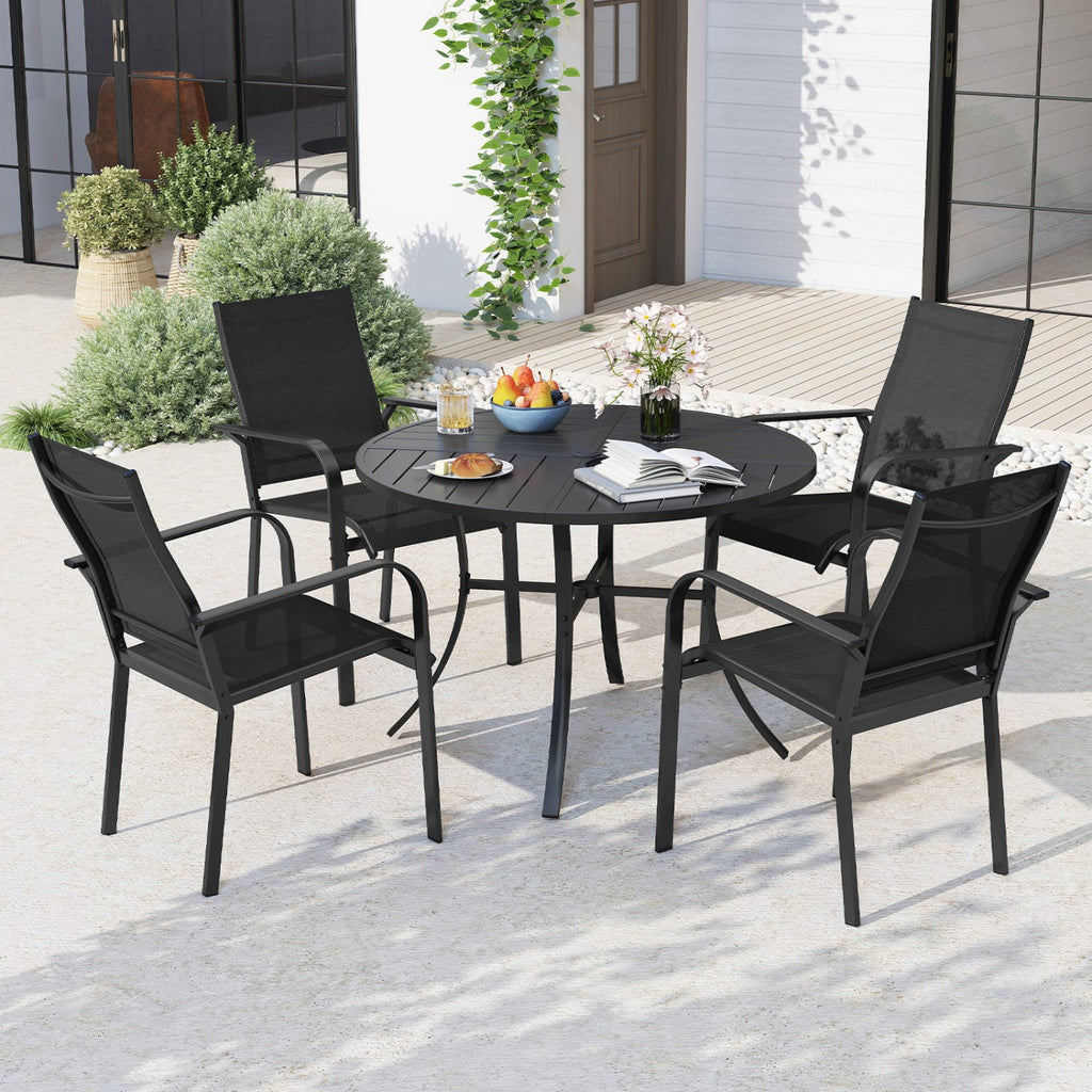 5 Pieces Patio Dining Set for 4 42.5 inch Outdoor Round Metal Table