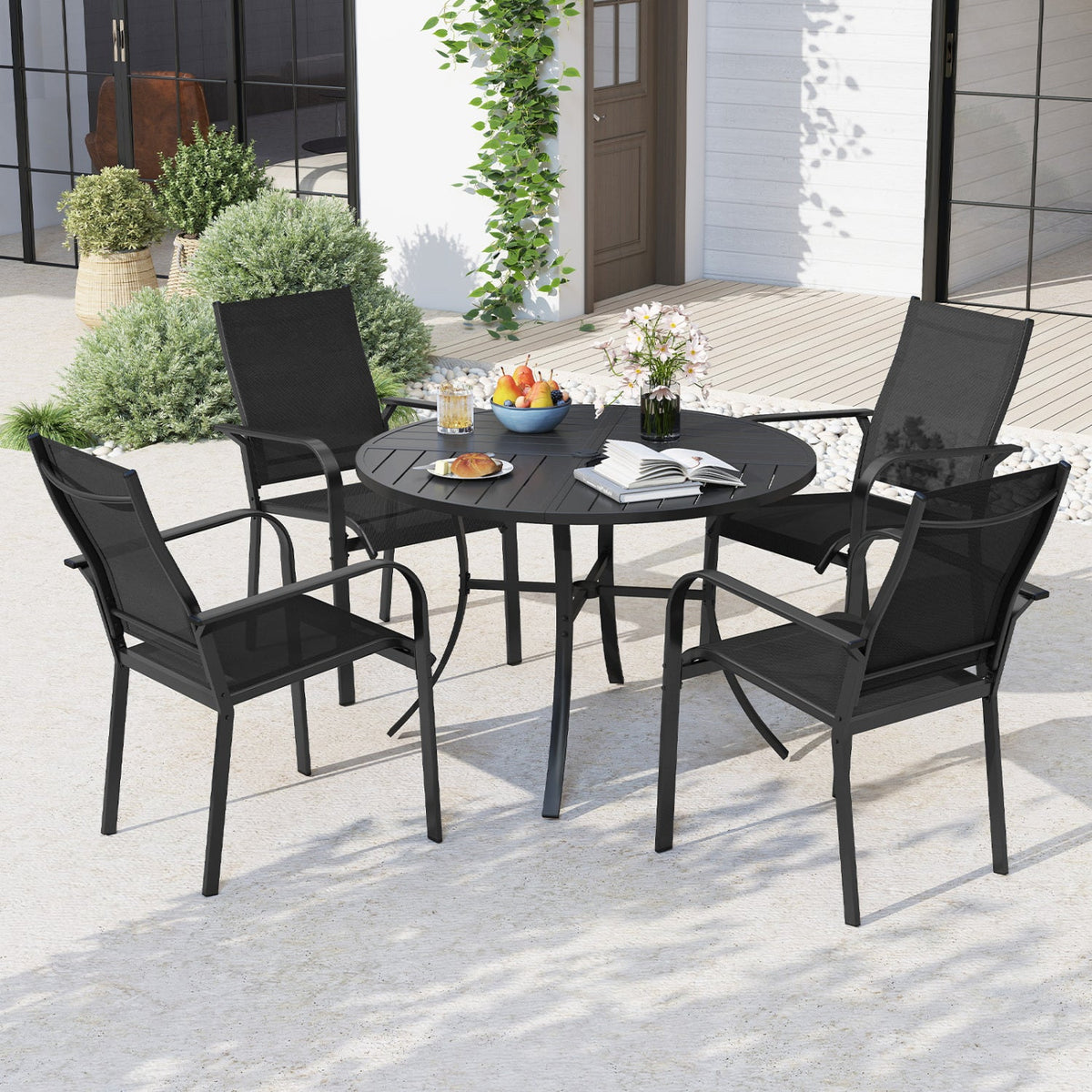 5 Pieces Patio Dining Set for 4 42.5 inch Outdoor Round Metal Table