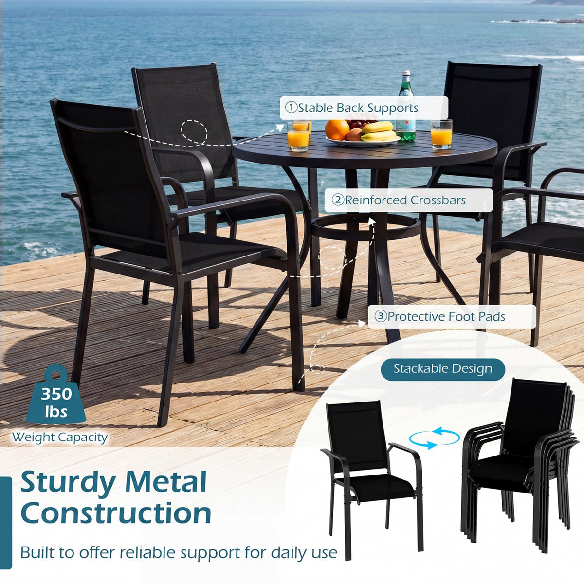 5 Pieces Patio Dining Set for 4 42.5 inch Outdoor Round Metal Table