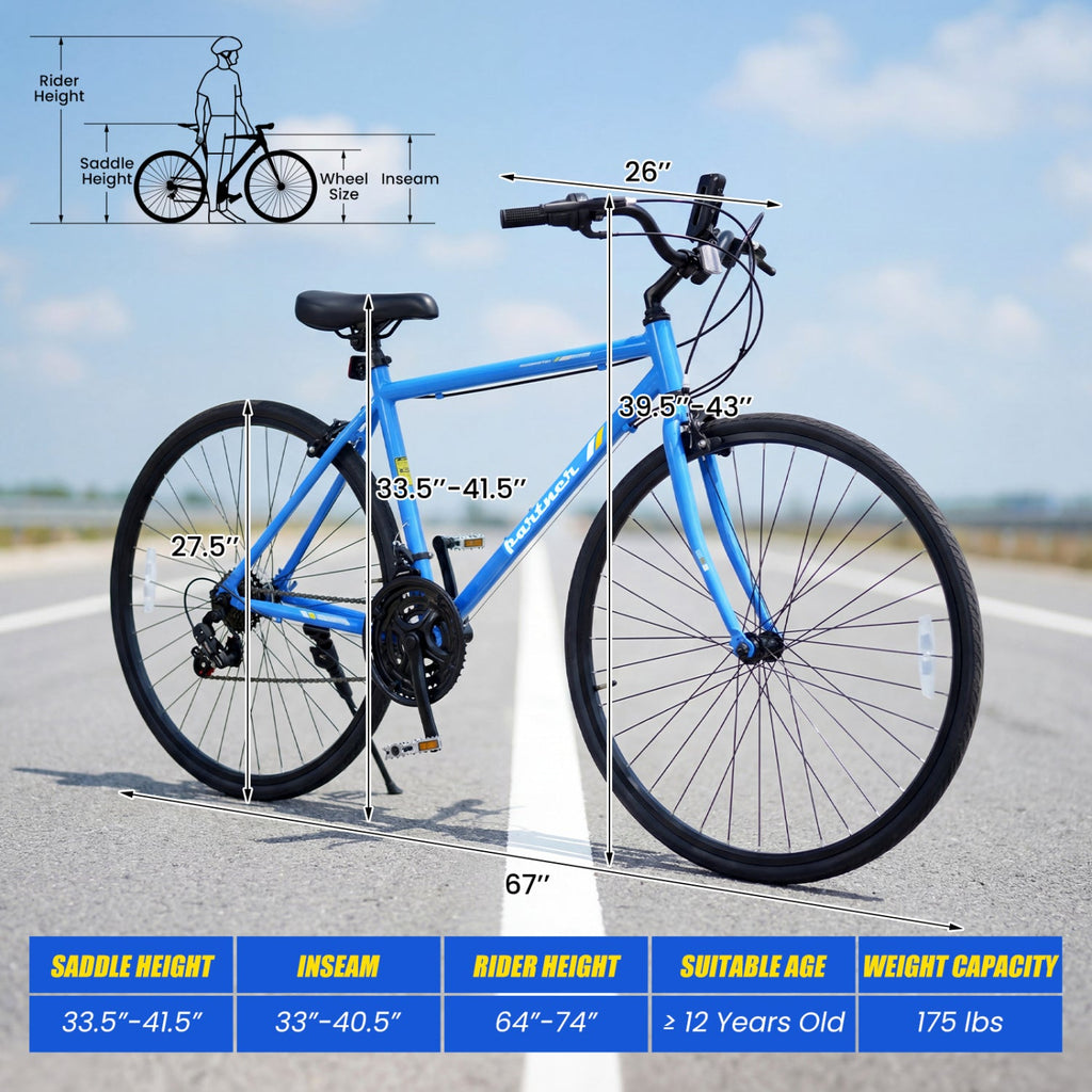 700C Hybrid Bike for Adult with 18-Speed Shimano Drivetrain and Phone Holder