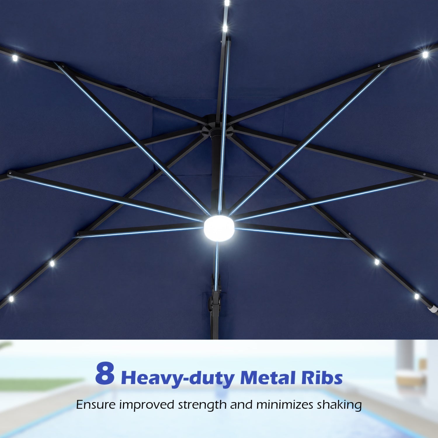 10 FT Cantilever Patio Umbrella with Solar LED Lights & Base
