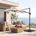 10 FT Cantilever Patio Umbrella with Solar LED Lights & Base