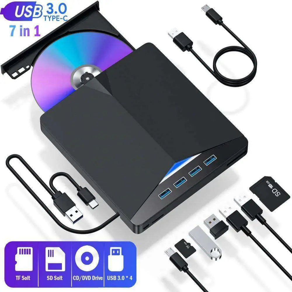 USB 3.0 Type C External CD DVD Drive with Ports