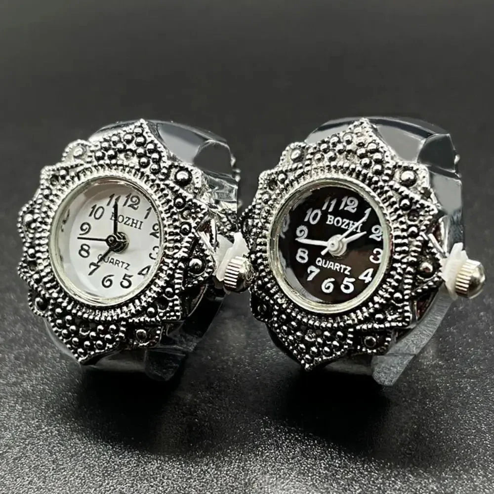 Vintage Punk Finger Watch Ring | Roman Numeral Quartz Mini Clock Jewelry