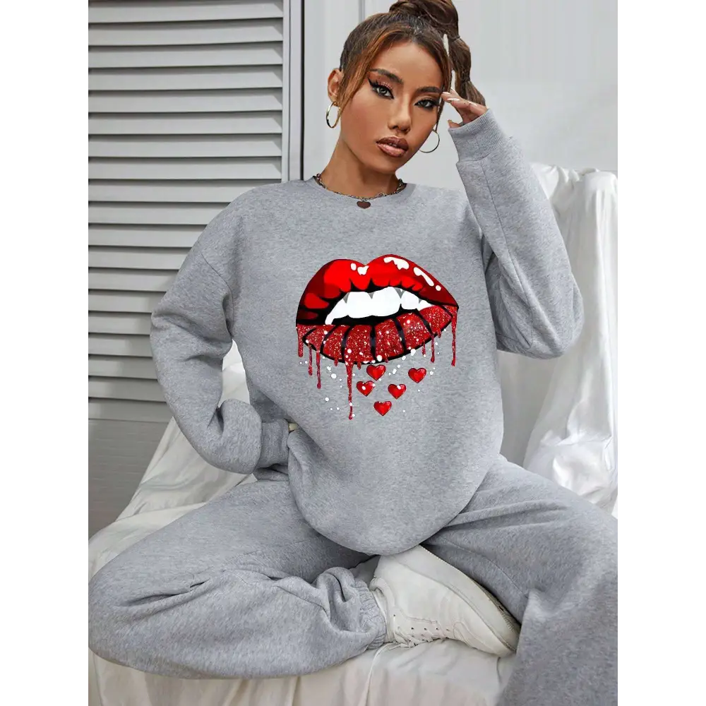 White Glitter Lips Pocketed Long Sleeve Sweatshirt