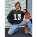 White Number 15 Graphic Crew Neck Sweatshirt