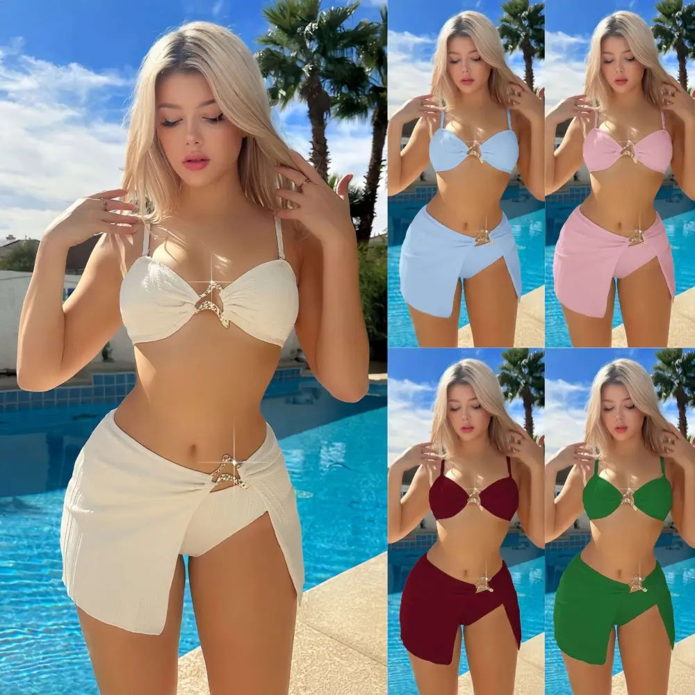 White Star Bow Bikini Swimsuit Women’s Three-piece Suit