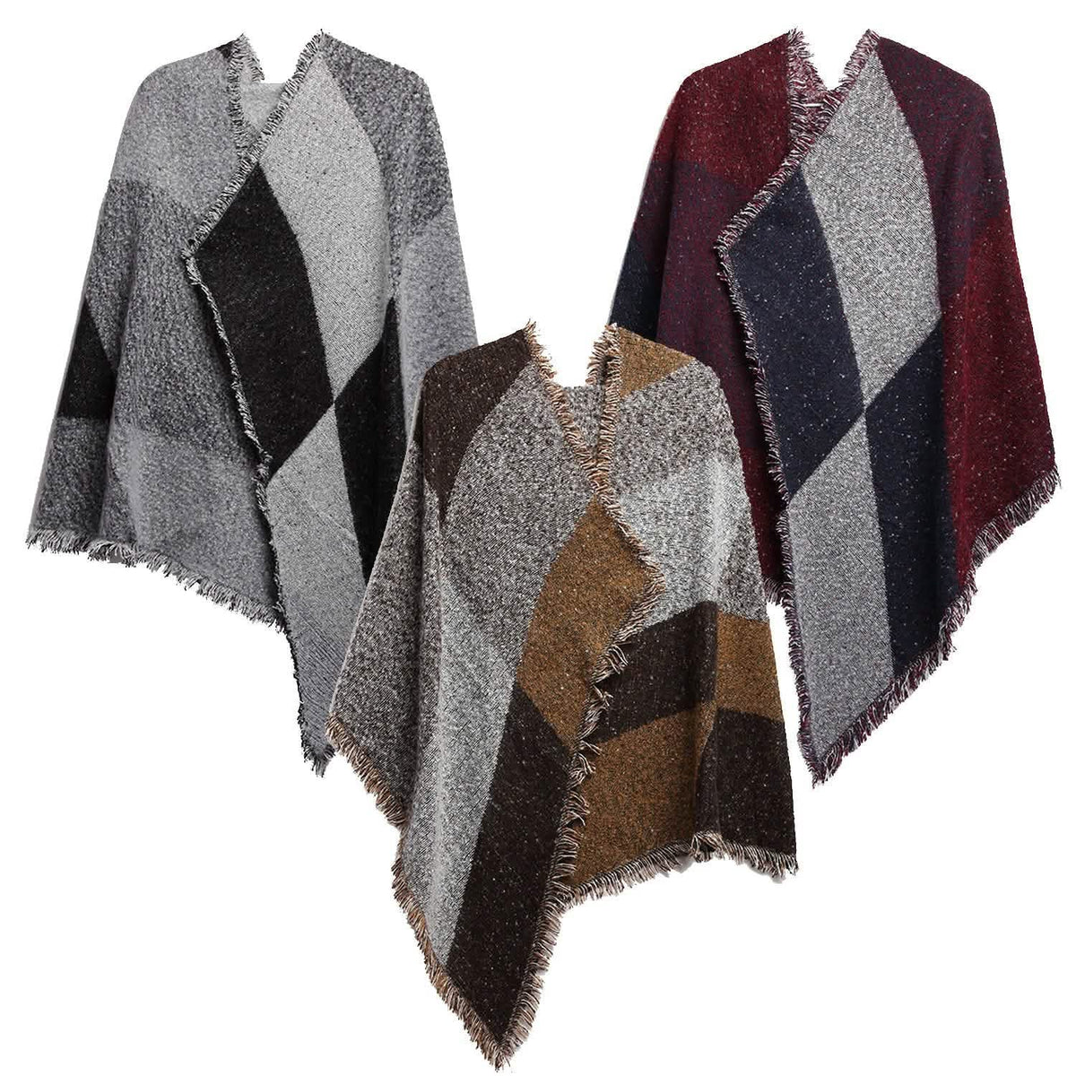 Women Long Soft Knitted Shawl Extra Thick Plaid Blanket Wrap Cape