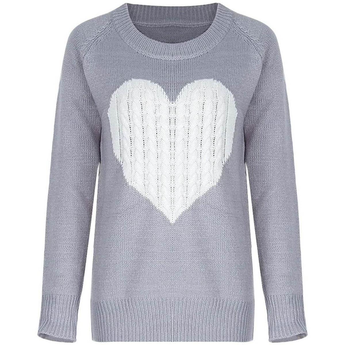 Women's Long Sleeve Crewneck Cute Heart Knitted Sweaters