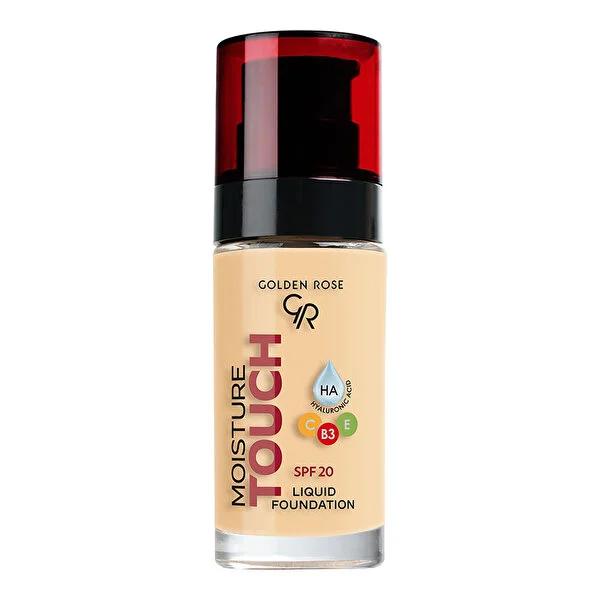 Golden Rose Moisture Touch Liquid Foundation SPF20 - Hydrating Hyaluronic Acid & Niacinamide Formula for Radiant, Even Skin Tone